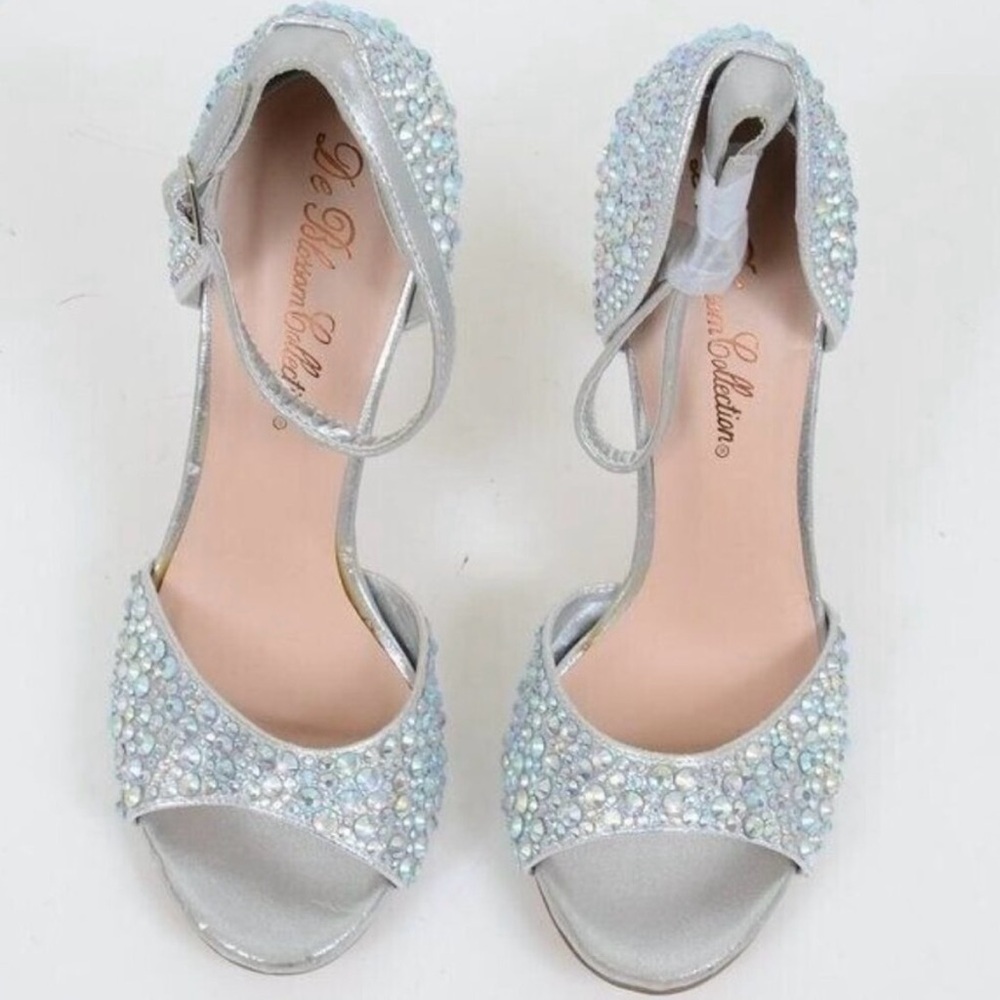 De Blossom Collection Crystal Peep Toe High Heel Wedding Bridal Shoes Women's 8